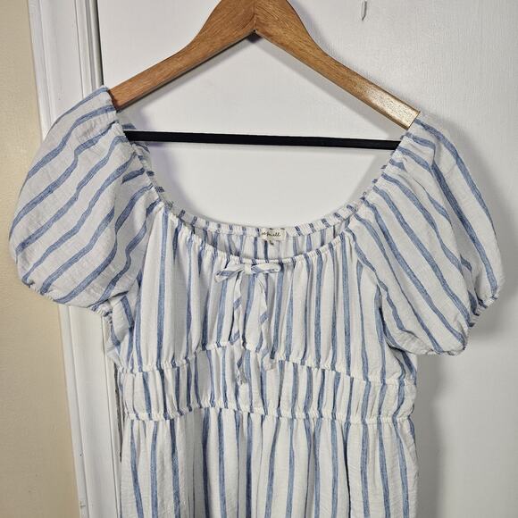 Free for All Dress Women’s Puff Sleeve Cottage Milkmaid Blue White Stripe Sz XL - Picture 6 of 7